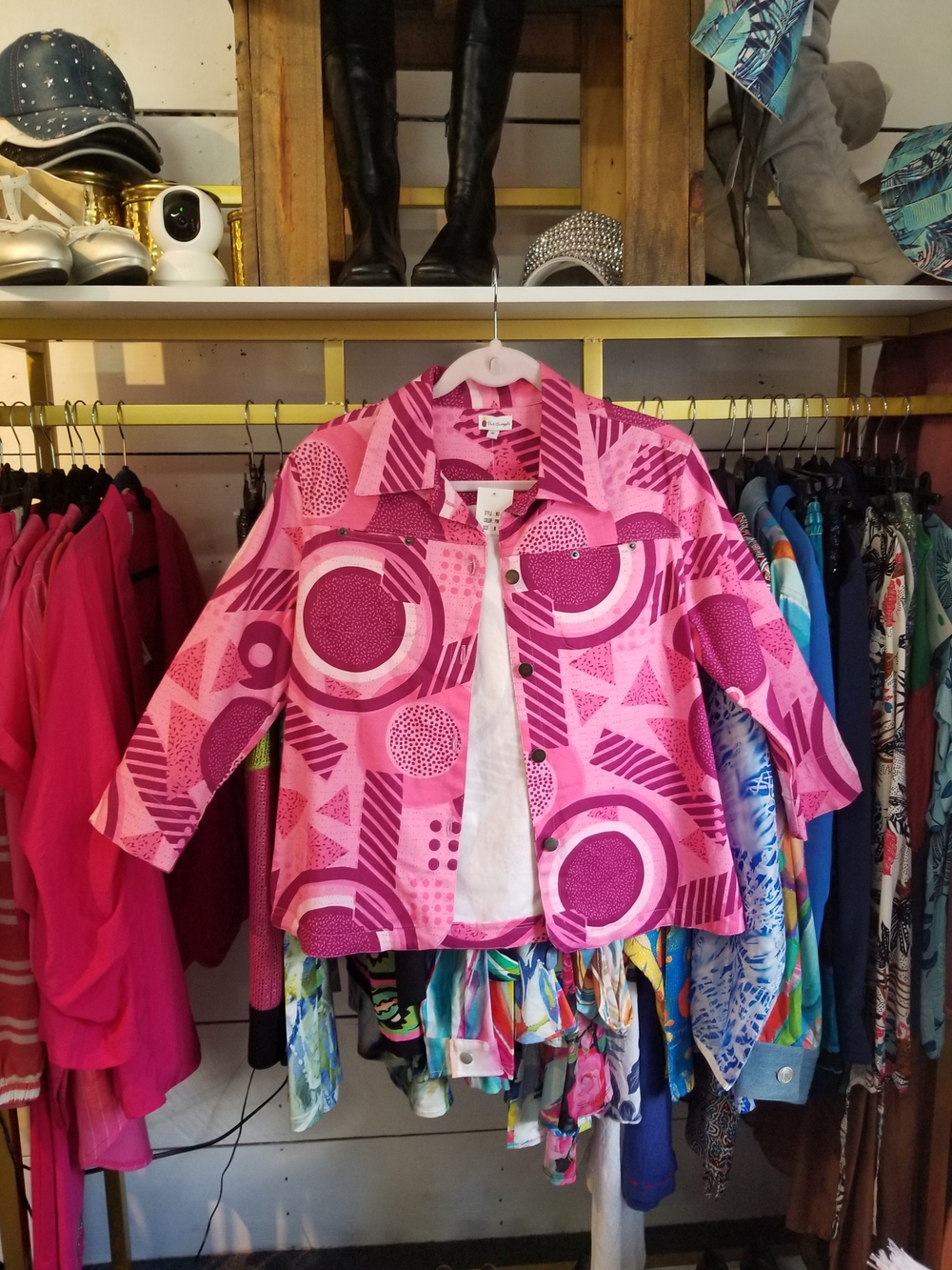 Bright Pink Geometric Button-Front Jacket